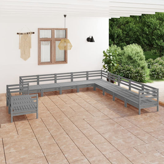 Berkfield 11 Piece Garden Lounge Set Solid Wood Pine Grey