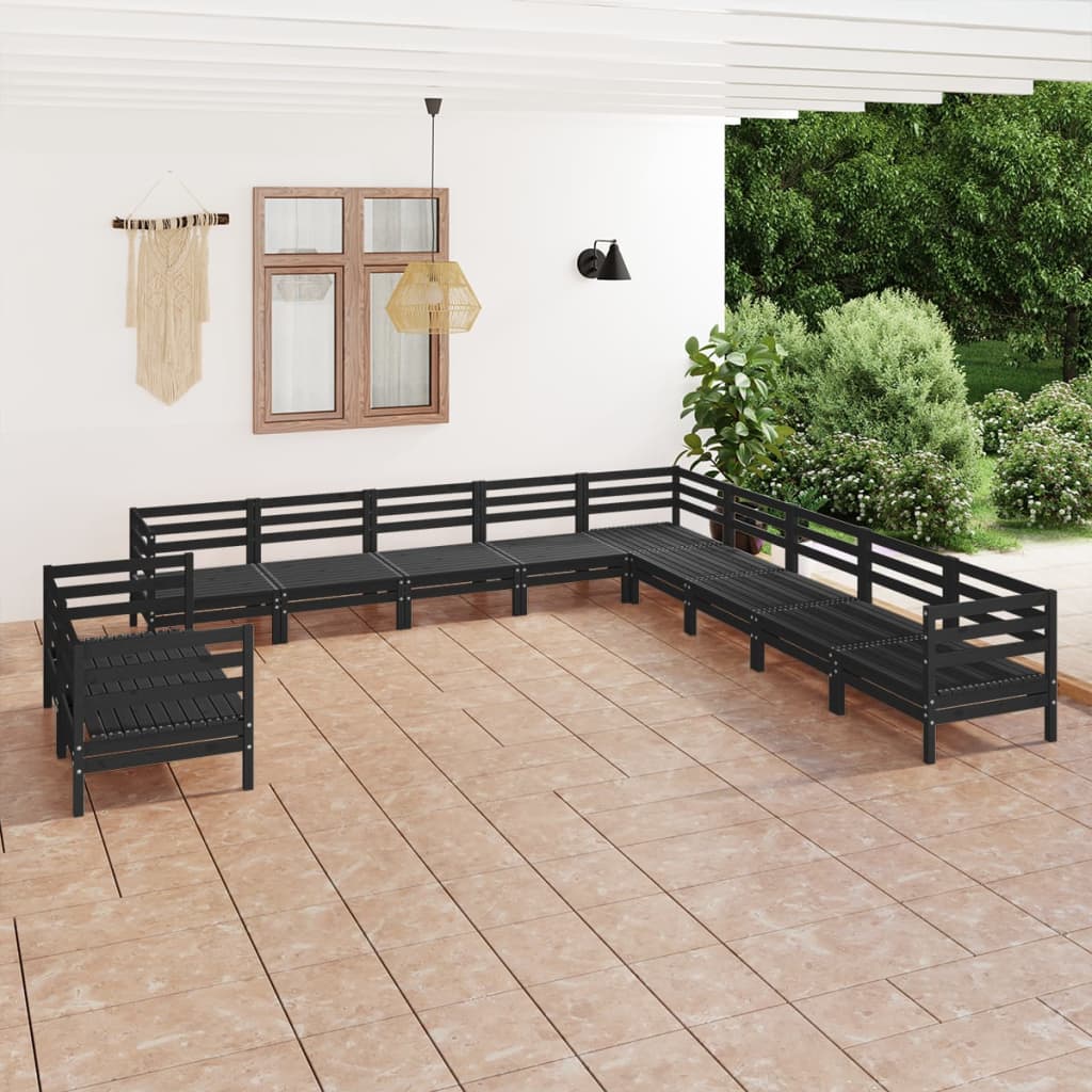 Berkfield 11 Piece Garden Lounge Set Solid Wood Pine Black