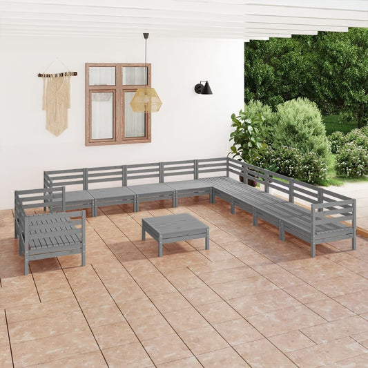 Berkfield 12 Piece Garden Lounge Set Solid Wood Pine Grey