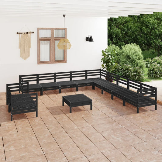 Berkfield 12 Piece Garden Lounge Set Solid Wood Pine Black
