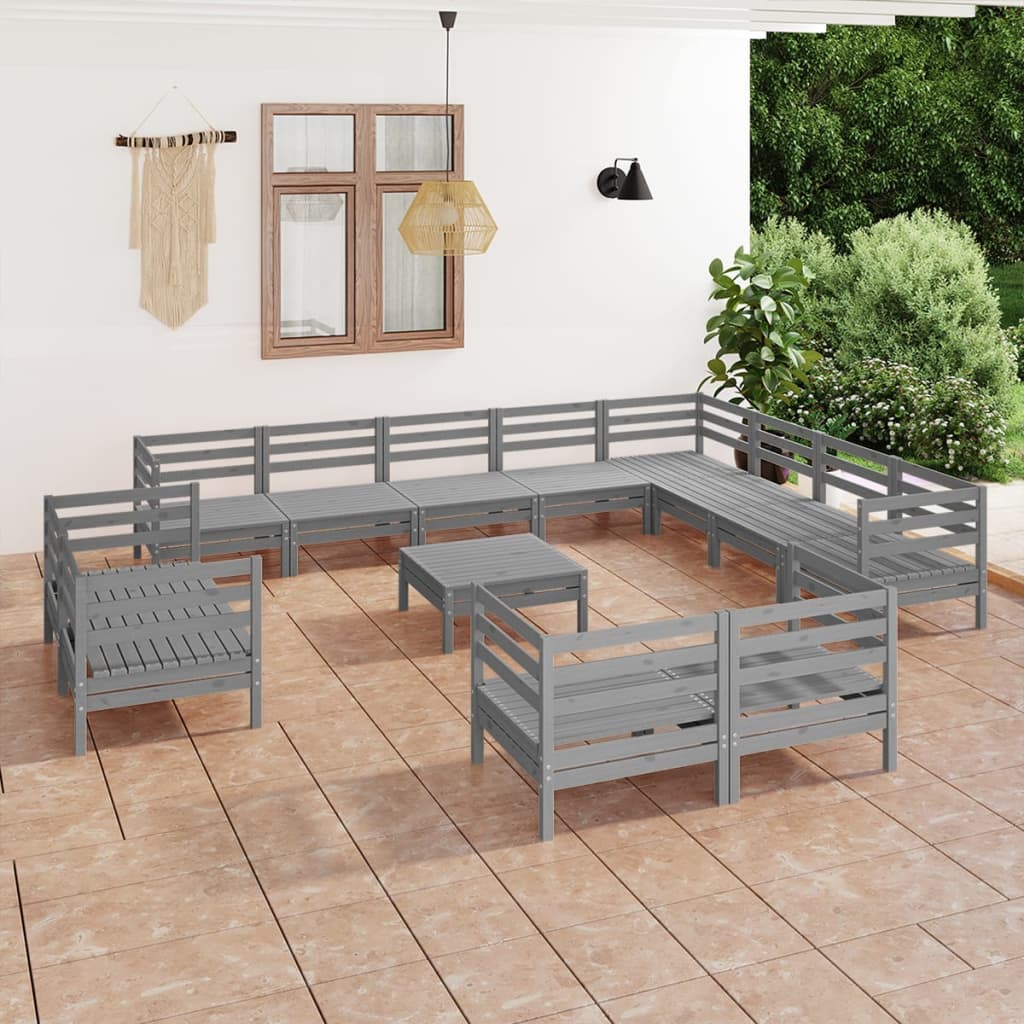 Berkfield 13 Piece Garden Lounge Set Solid Wood Pine Grey
