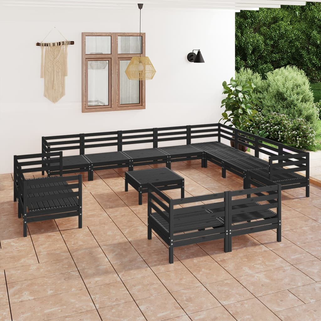 Berkfield 13 Piece Garden Lounge Set Solid Wood Pine Black