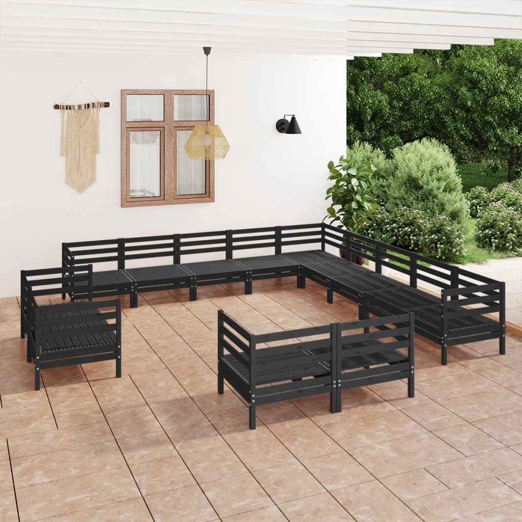 Berkfield 13 Piece Garden Lounge Set Solid Wood Pine Black