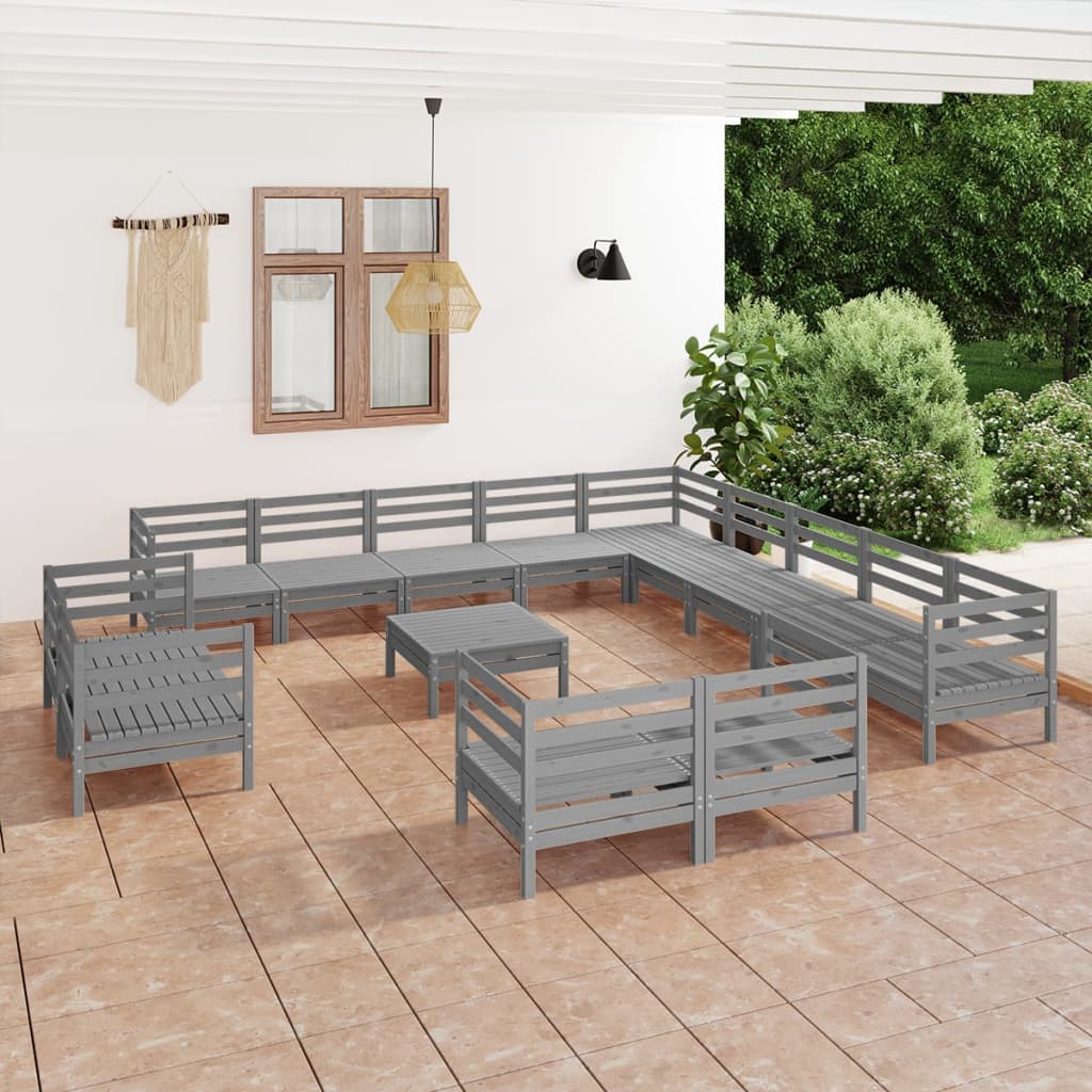 Berkfield 14 Piece Garden Lounge Set Solid Wood Pine Grey