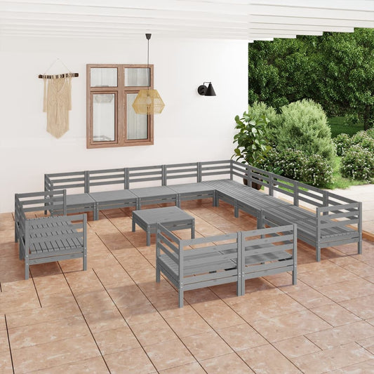 Berkfield 14 Piece Garden Lounge Set Solid Wood Pine Grey