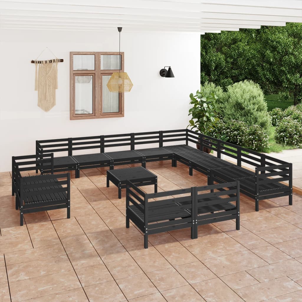 Berkfield 14 Piece Garden Lounge Set Solid Wood Pine Black