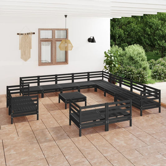 Berkfield 14 Piece Garden Lounge Set Solid Wood Pine Black