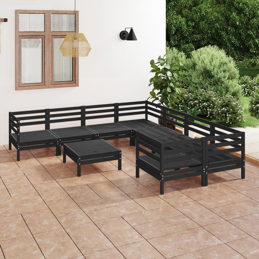 Berkfield 9 Piece Garden Lounge Set Black Solid Wood Pine