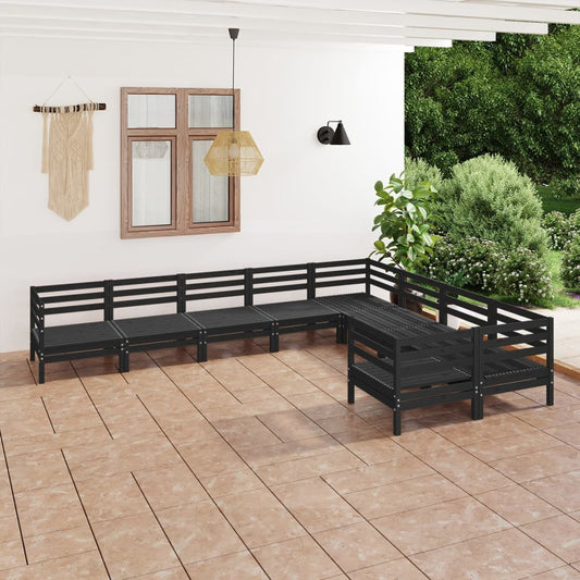 Berkfield 9 Piece Garden Lounge Set Black Solid Wood Pine