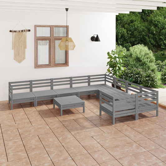 Berkfield 10 Piece Garden Lounge Set Grey Solid Wood Pine