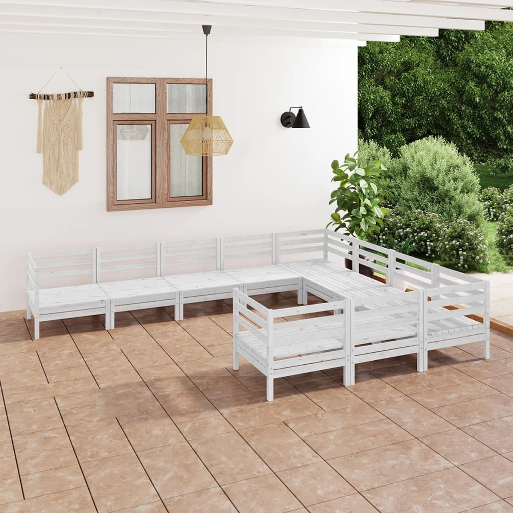 Berkfield 10 Piece Garden Lounge Set White Solid Wood Pine