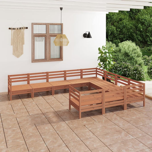 Berkfield 10 Piece Garden Lounge Set Honey Brown Solid Wood Pine
