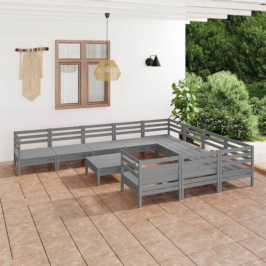 Berkfield 11 Piece Garden Lounge Set Grey Solid Wood Pine