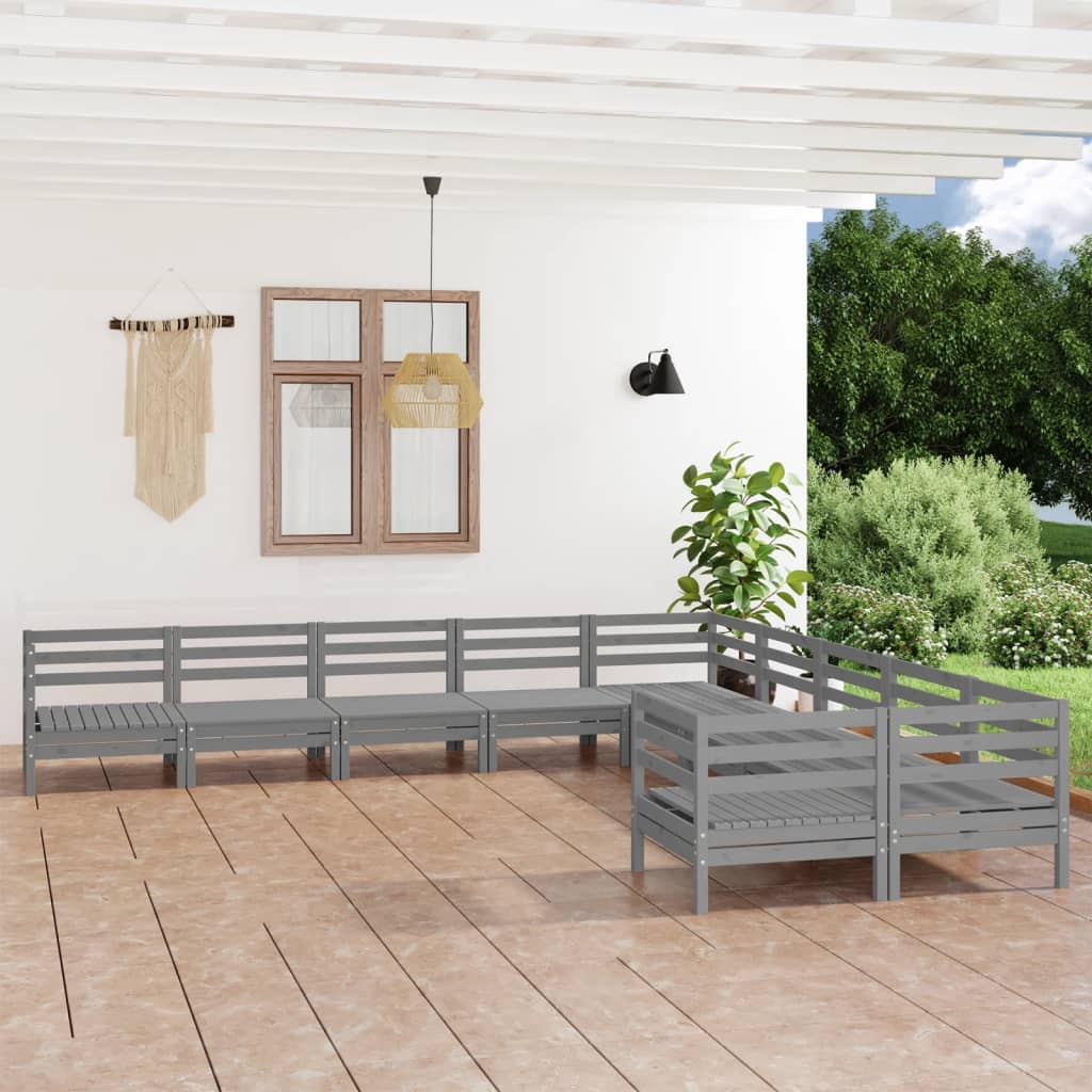 Berkfield 10 Piece Garden Lounge Set Grey Solid Wood Pine