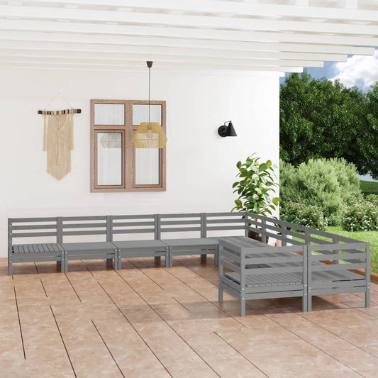 Berkfield 10 Piece Garden Lounge Set Grey Solid Wood Pine