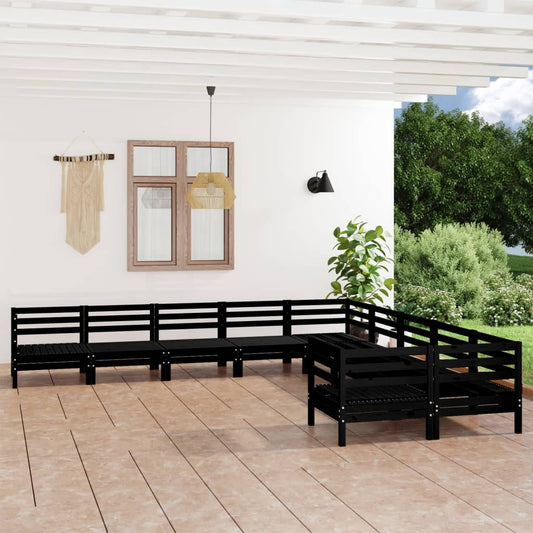 Berkfield 10 Piece Garden Lounge Set Black Solid Wood Pine