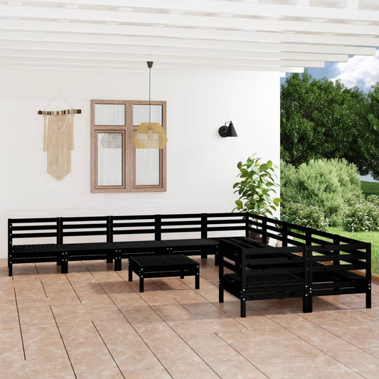 Berkfield 11 Piece Garden Lounge Set Black Solid Wood Pine