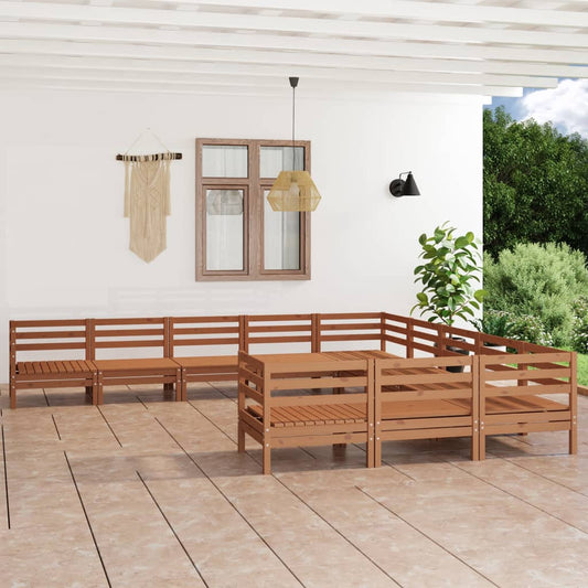 Berkfield 11 Piece Garden Lounge Set Honey Brown Solid Wood Pine