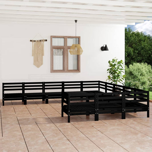 Berkfield 11 Piece Garden Lounge Set Black Solid Wood Pine