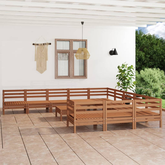 Berkfield 12 Piece Garden Lounge Set Honey Brown Solid Wood Pine