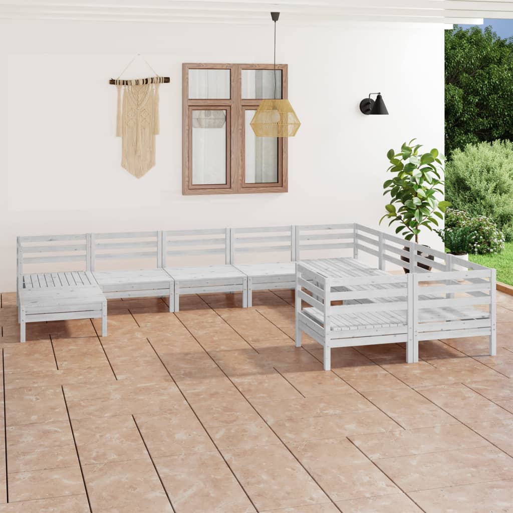 Berkfield 10 Piece Garden Lounge Set White Solid Wood Pine