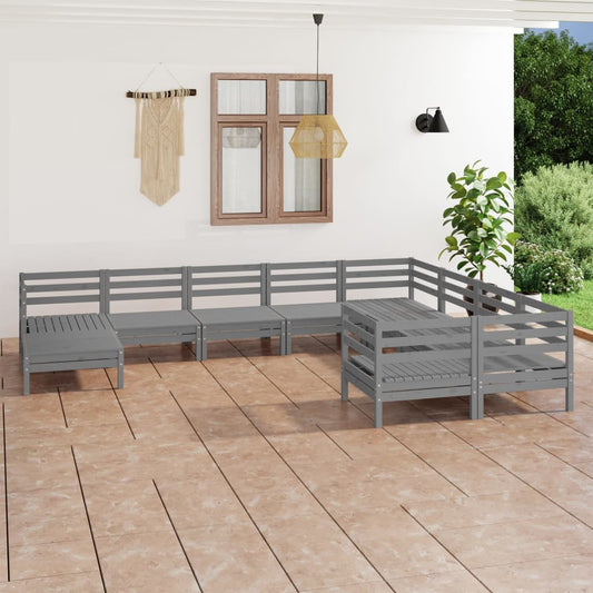 Berkfield 10 Piece Garden Lounge Set Grey Solid Wood Pine