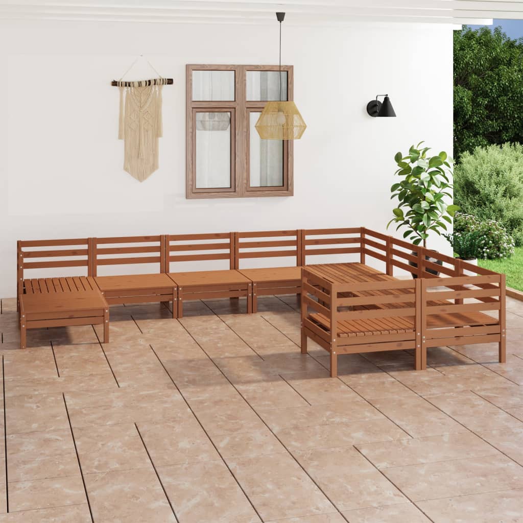 Berkfield 10 Piece Garden Lounge Set Honey Brown Solid Wood Pine