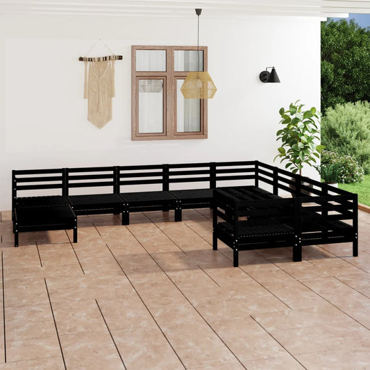 Berkfield 10 Piece Garden Lounge Set Black Solid Wood Pine
