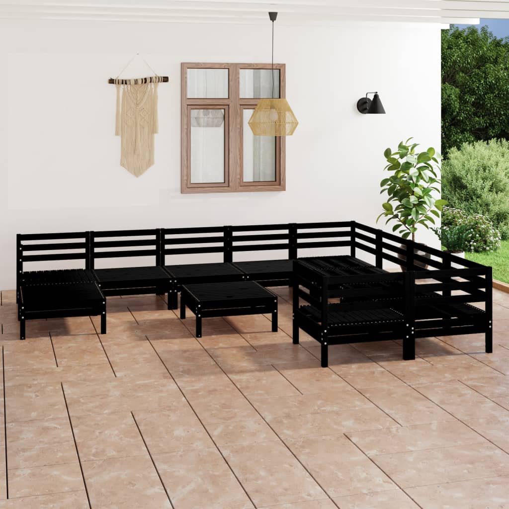 Berkfield 11 Piece Garden Lounge Set Black Solid Wood Pine