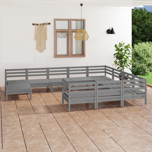 Berkfield 11 Piece Garden Lounge Set Grey Solid Wood Pine