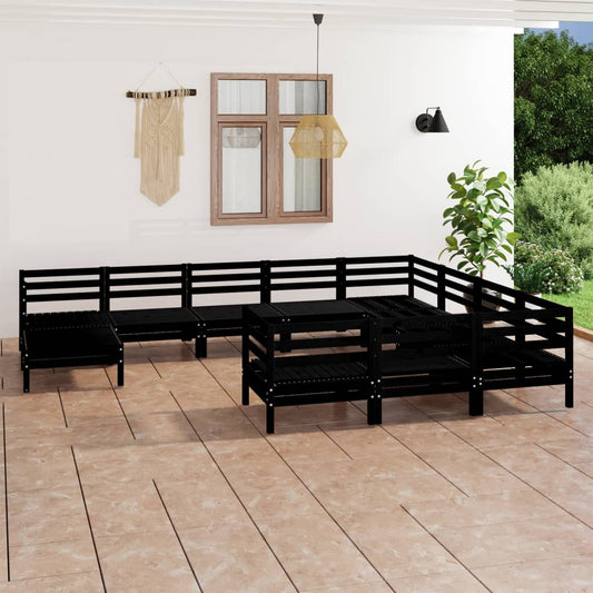 Berkfield 11 Piece Garden Lounge Set Black Solid Wood Pine