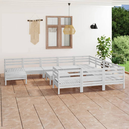 Berkfield 12 Piece Garden Lounge Set White Solid Wood Pine