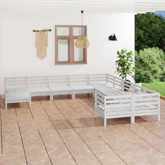 Berkfield 11 Piece Garden Lounge Set White Solid Wood Pine