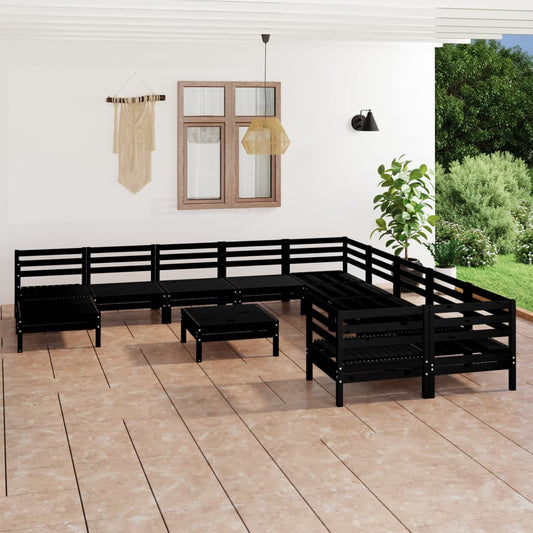 Berkfield 12 Piece Garden Lounge Set Black Solid Wood Pine