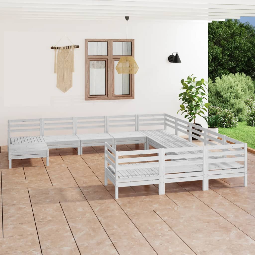 Berkfield 12 Piece Garden Lounge Set White Solid Wood Pine