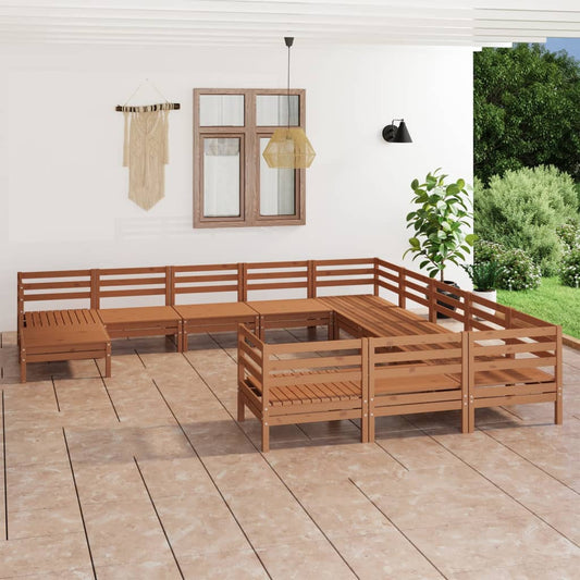 Berkfield 12 Piece Garden Lounge Set Honey Brown Solid Wood Pine