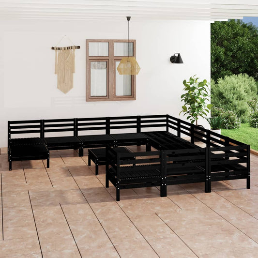 Berkfield 13 Piece Garden Lounge Set Black Solid Wood Pine