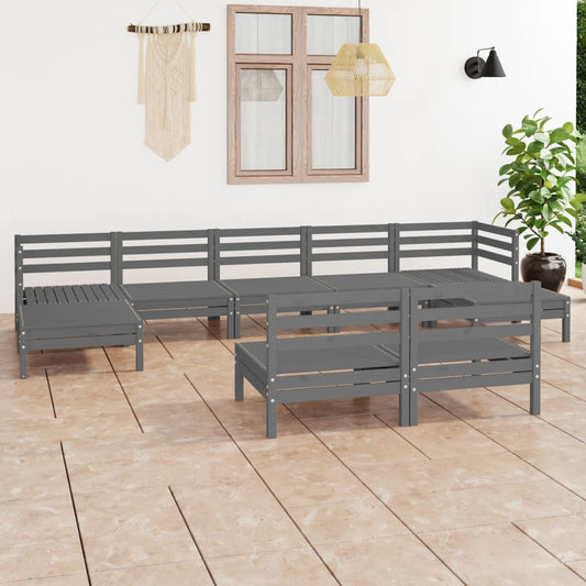 Berkfield 9 Piece Garden Lounge Set Grey Solid Wood Pine