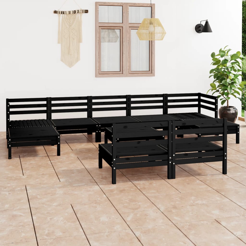 Berkfield 10 Piece Garden Lounge Set Black Solid Wood Pine