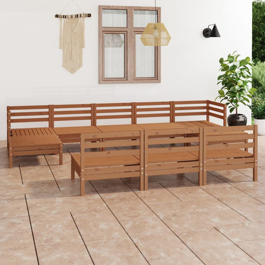 Berkfield 10 Piece Garden Lounge Set Honey Brown Solid Wood Pine