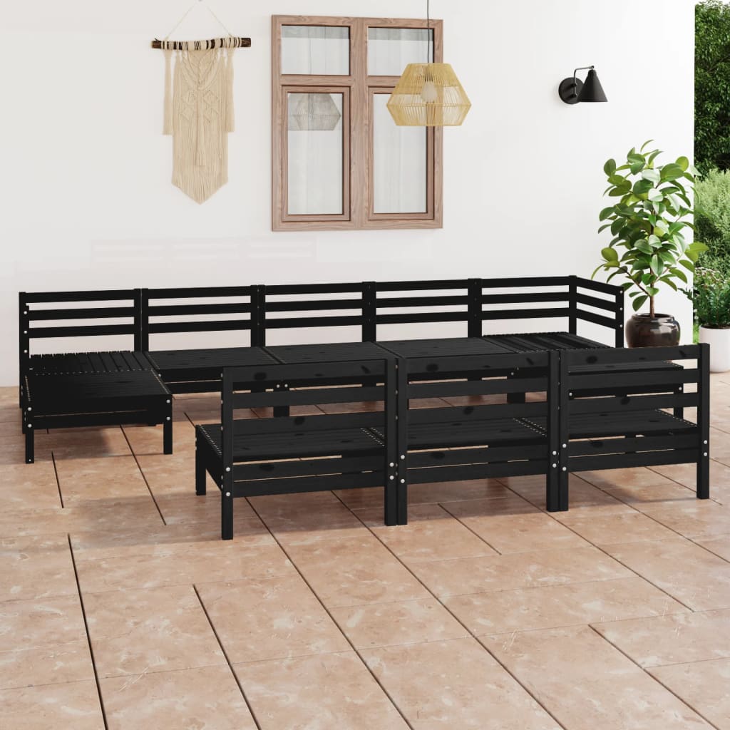 Berkfield 10 Piece Garden Lounge Set Black Solid Wood Pine