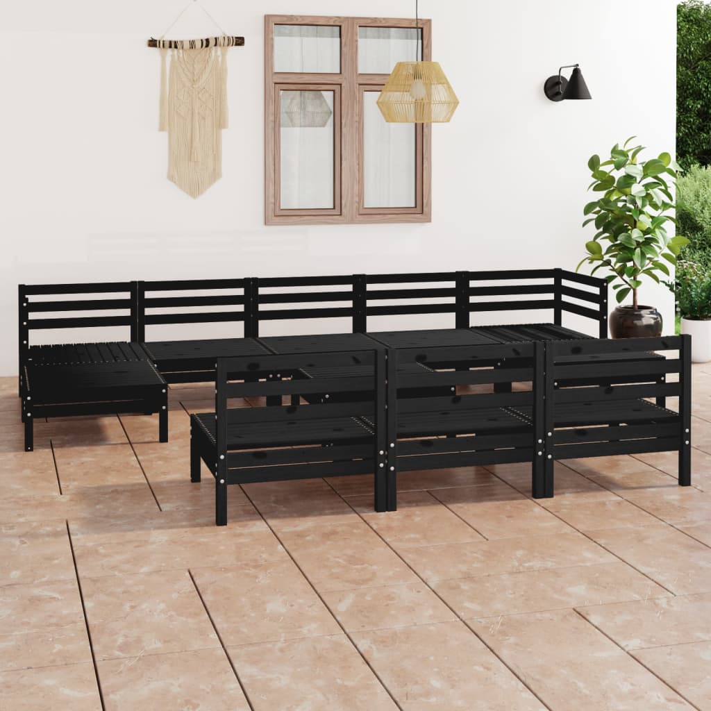 Berkfield 11 Piece Garden Lounge Set Black Solid Wood Pine