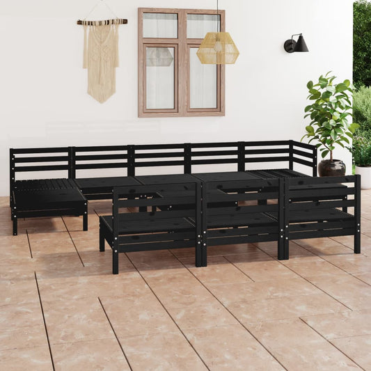 Berkfield 11 Piece Garden Lounge Set Black Solid Wood Pine