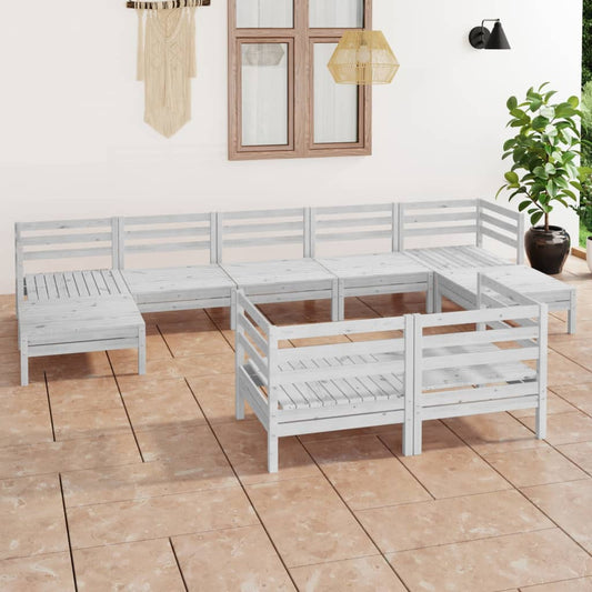 Berkfield 9 Piece Garden Lounge Set White Solid Wood Pine