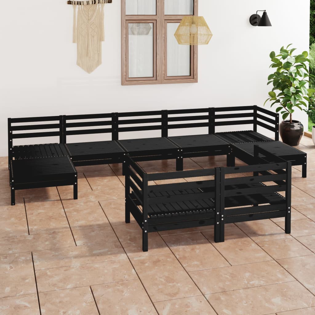 Berkfield 9 Piece Garden Lounge Set Black Solid Wood Pine