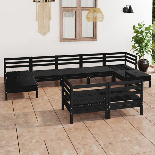Berkfield 9 Piece Garden Lounge Set Black Solid Wood Pine