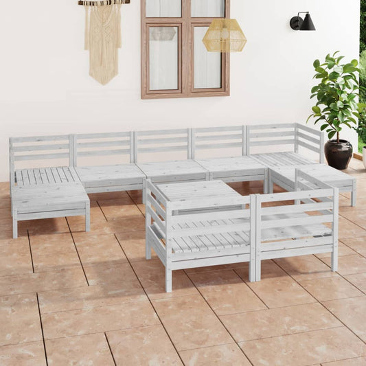 Berkfield 10 Piece Garden Lounge Set White Solid Wood Pine