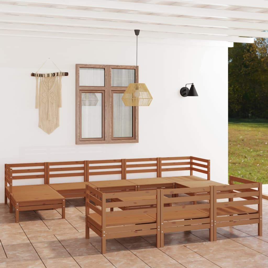 Berkfield 11 Piece Garden Lounge Set Honey Brown Solid Wood Pine