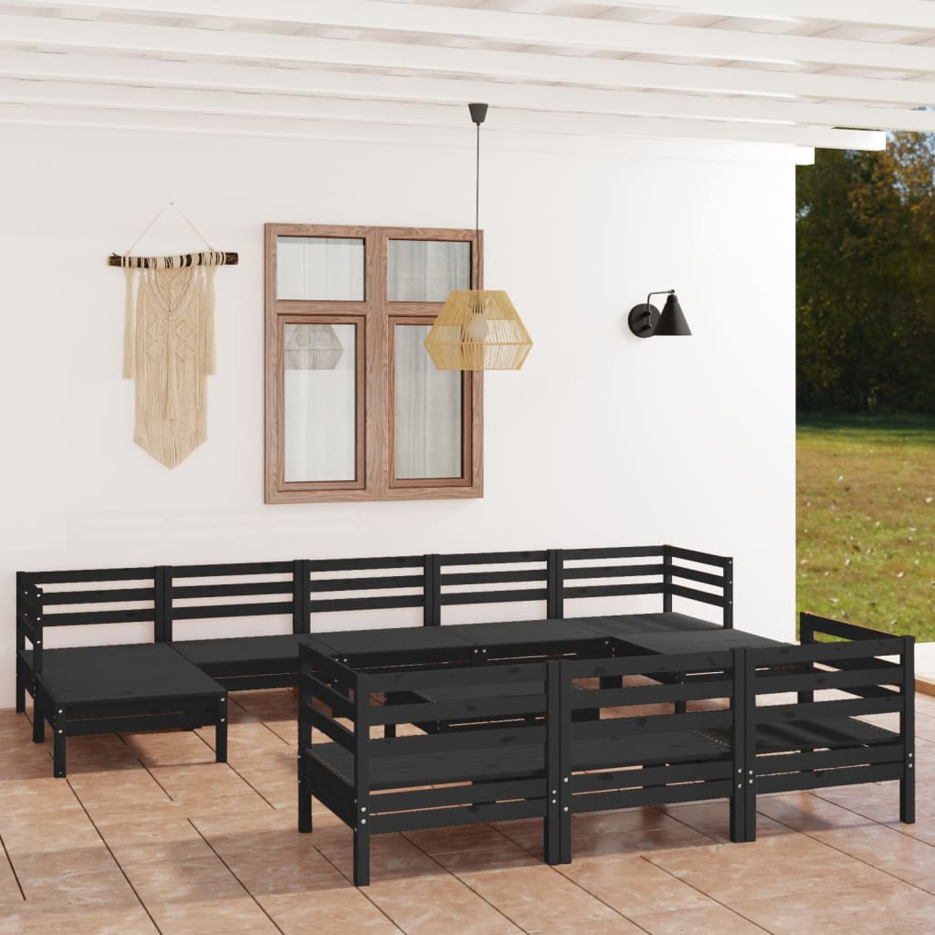 Berkfield 11 Piece Garden Lounge Set Black Solid Wood Pine