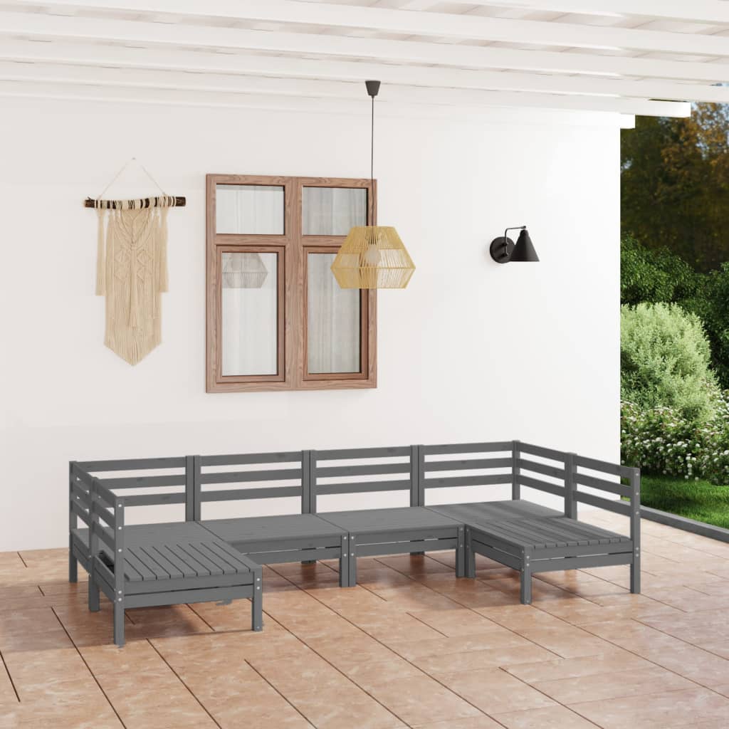 Berkfield 6 Piece Garden Lounge Set Grey Solid Wood Pine
